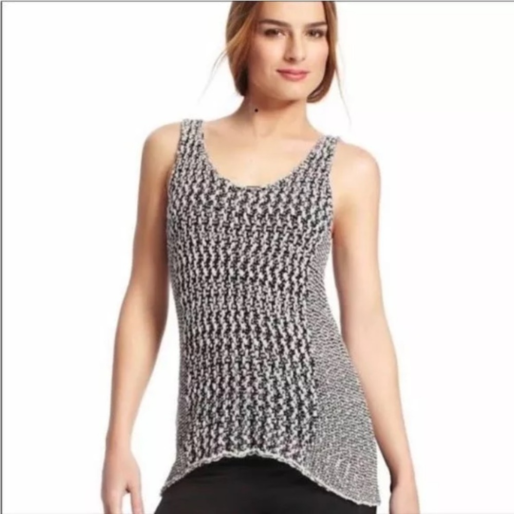 Euc Cabi Tape Yarn Marled Oreo Hi-Low Lightweight Crochet Sleeveless Sweater